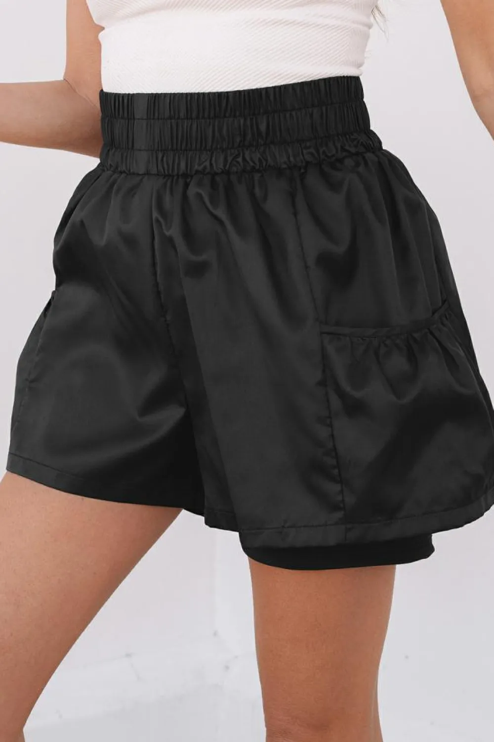 Outlet Dear-Lover Elastic High Waist Pocketed Casual Shorts Black