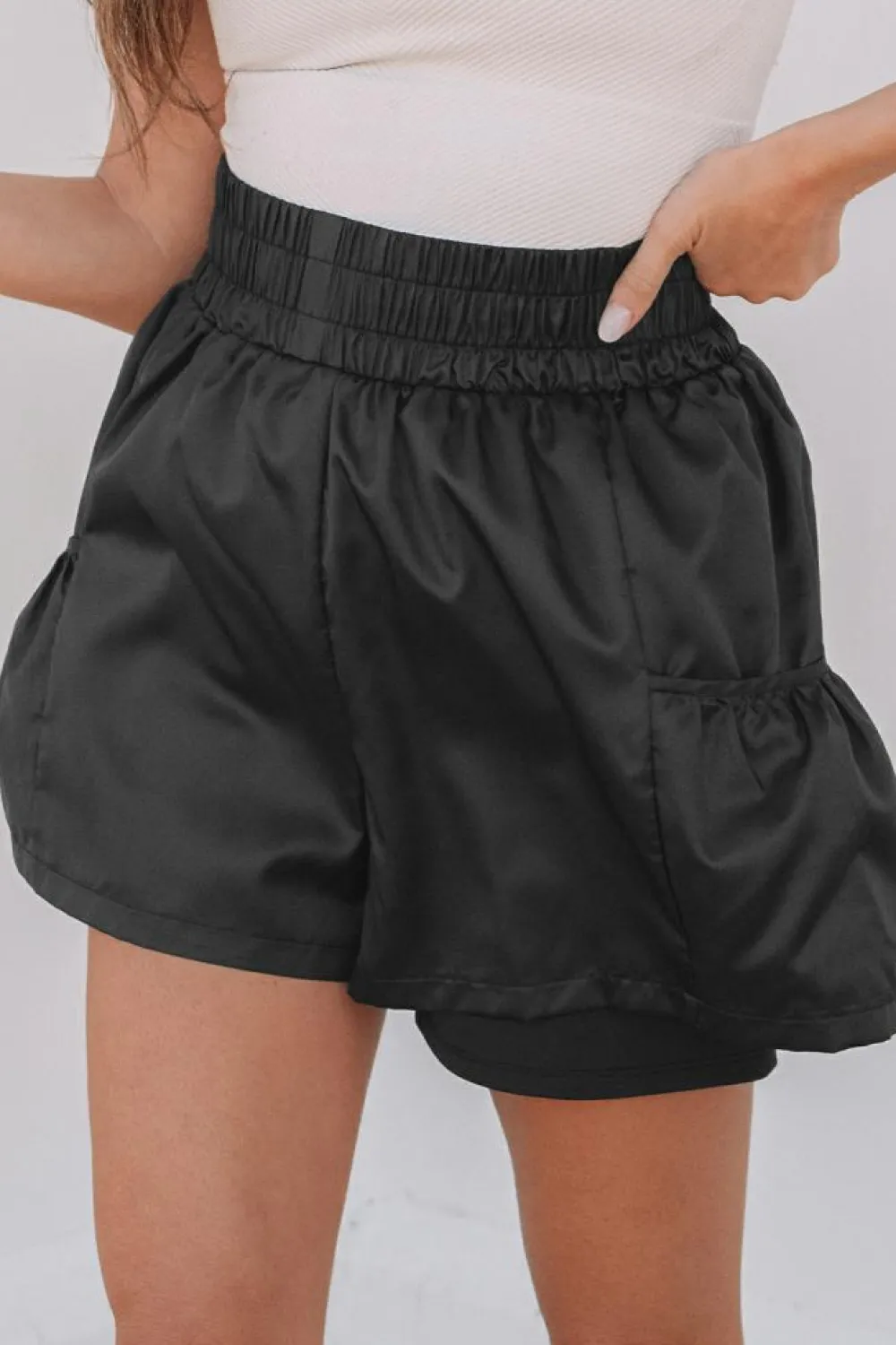 Outlet Dear-Lover Elastic High Waist Pocketed Casual Shorts Black
