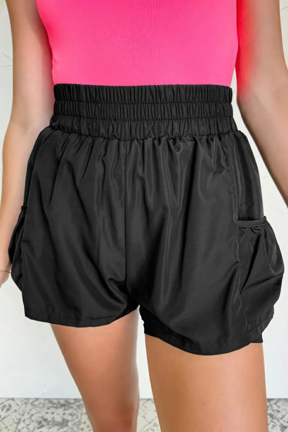 Outlet Dear-Lover Elastic High Waist Pocketed Casual Shorts Black