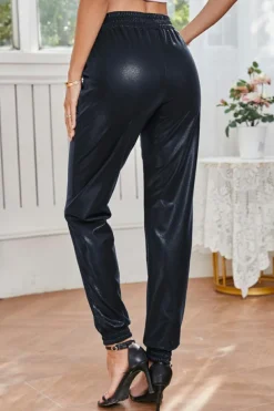 Sale Dear-Lover Elastic Waist Pocketed Pebble Joggers Black
