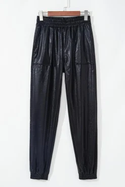 Sale Dear-Lover Elastic Waist Pocketed Pebble Joggers Black