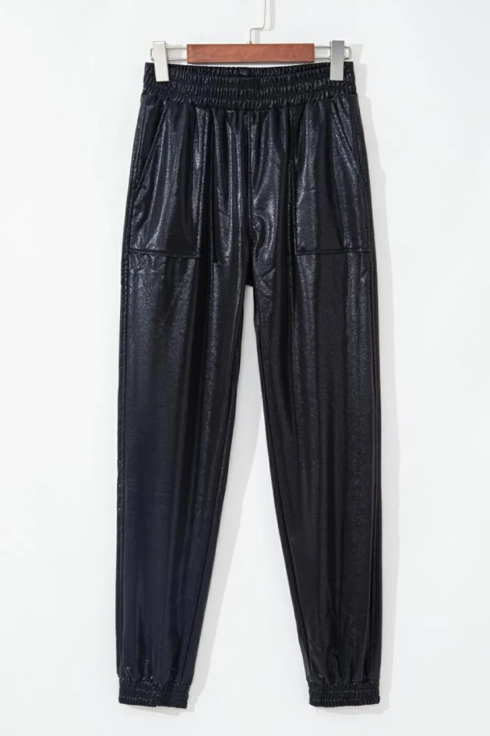 Sale Dear-Lover Elastic Waist Pocketed Pebble Joggers Black