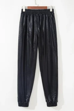 Sale Dear-Lover Elastic Waist Pocketed Pebble Joggers Black