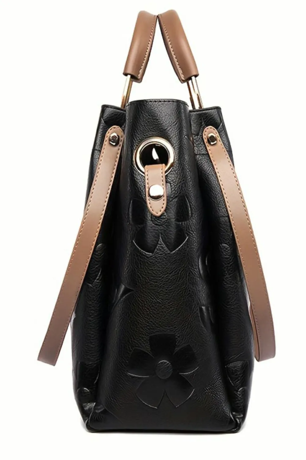 Best Dear-Lover Embossed Leather Multi-functional Shoulder Bag with Handle Black
