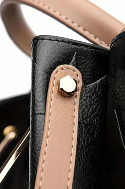 Best Dear-Lover Embossed Leather Multi-functional Shoulder Bag with Handle Black