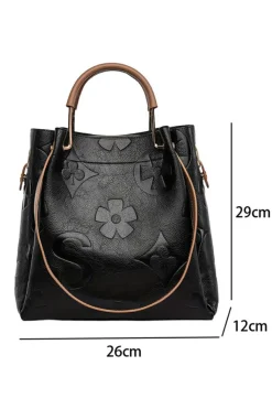 Best Dear-Lover Embossed Leather Multi-functional Shoulder Bag with Handle Black