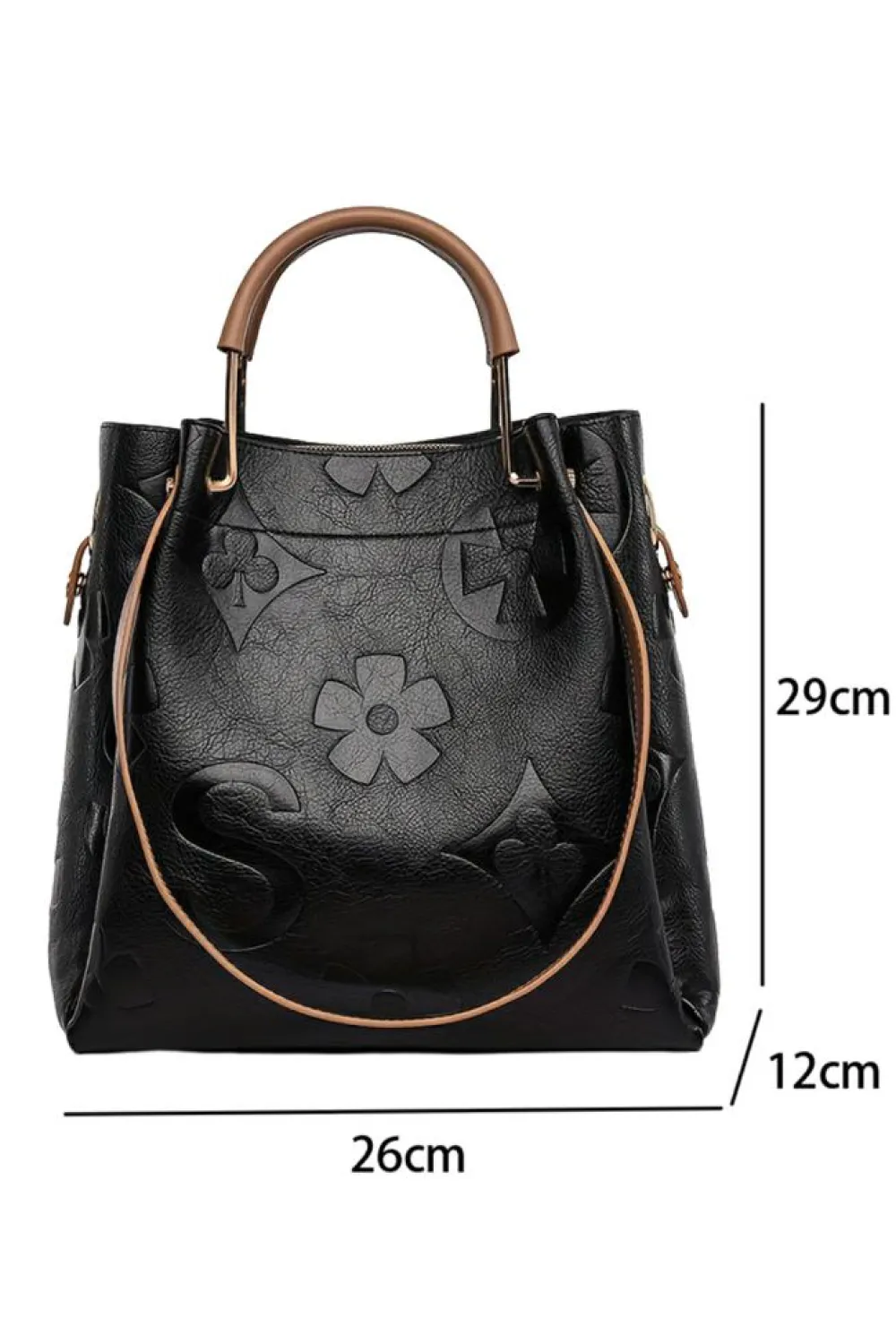Best Dear-Lover Embossed Leather Multi-functional Shoulder Bag with Handle Black
