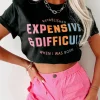 Discount Dear-Lover EXPENSIVE&DIFFICULT Graphic Tee Black