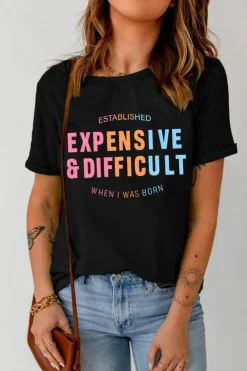 Discount Dear-Lover EXPENSIVE&DIFFICULT Graphic Tee Black