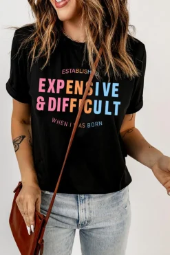 Discount Dear-Lover EXPENSIVE&DIFFICULT Graphic Tee Black