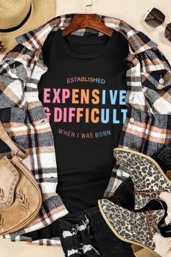 Discount Dear-Lover EXPENSIVE&DIFFICULT Graphic Tee Black