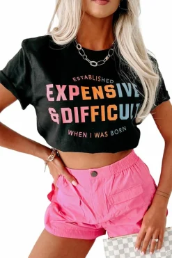 Discount Dear-Lover EXPENSIVE&DIFFICULT Graphic Tee Black