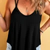 Online Dear-Lover Exposed Seam Detail Double Straps Tank Top Black