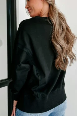New Dear-Lover Exposed Seam Drop Shoulder Round Neck Sweatshirt with Slits Black