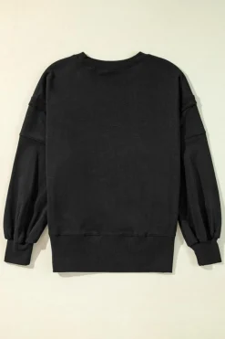 New Dear-Lover Exposed Seam Drop Shoulder Round Neck Sweatshirt with Slits Black