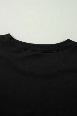 New Dear-Lover Exposed Seam Drop Shoulder Round Neck Sweatshirt with Slits Black
