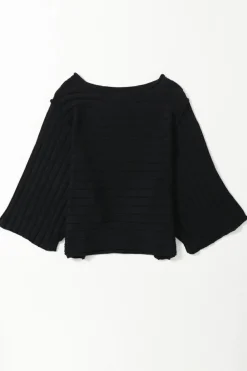 Online Dear-Lover Exposed Seam Ribbed Knit Dolman Top Black