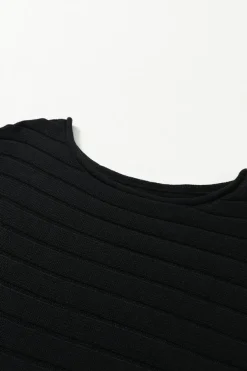 Online Dear-Lover Exposed Seam Ribbed Knit Dolman Top Black