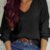 Outlet Dear-Lover Eyelet Pattern Detail V Neck Drop Shoulder Sweater Black