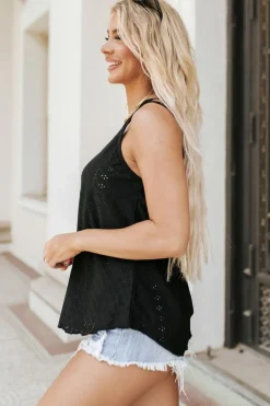 Outlet Dear-Lover Eyelet Strappy Scoop-Neck Tank Top Black