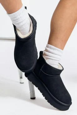 Sale Dear-Lover Faux Fur Lined Suede Ankle Snow Boots Black