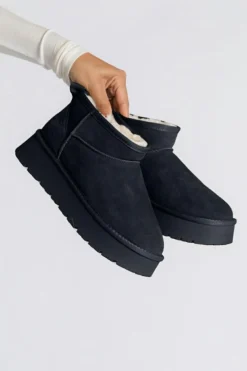 Sale Dear-Lover Faux Fur Lined Suede Ankle Snow Boots Black