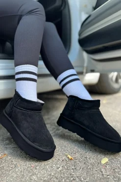 Sale Dear-Lover Faux Fur Lined Suede Ankle Snow Boots Black