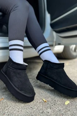 Sale Dear-Lover Faux Fur Lined Suede Ankle Snow Boots Black