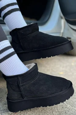 Sale Dear-Lover Faux Fur Lined Suede Ankle Snow Boots Black