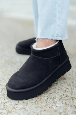 Sale Dear-Lover Faux Fur Lined Suede Ankle Snow Boots Black