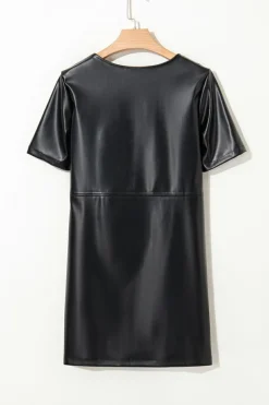Best Dear-Lover Faux Leather Loose T-shirt Dress Black