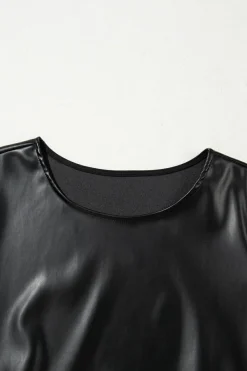 Best Dear-Lover Faux Leather Loose T-shirt Dress Black