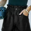 Sale Dear-Lover Faux Leather Paper Bag Waist High Rise Shorts Black
