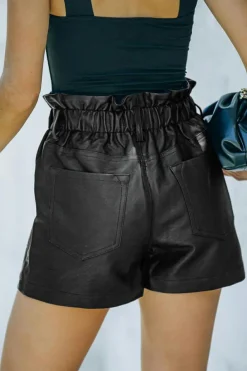 Sale Dear-Lover Faux Leather Paper Bag Waist High Rise Shorts Black