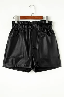 Sale Dear-Lover Faux Leather Paper Bag Waist High Rise Shorts Black