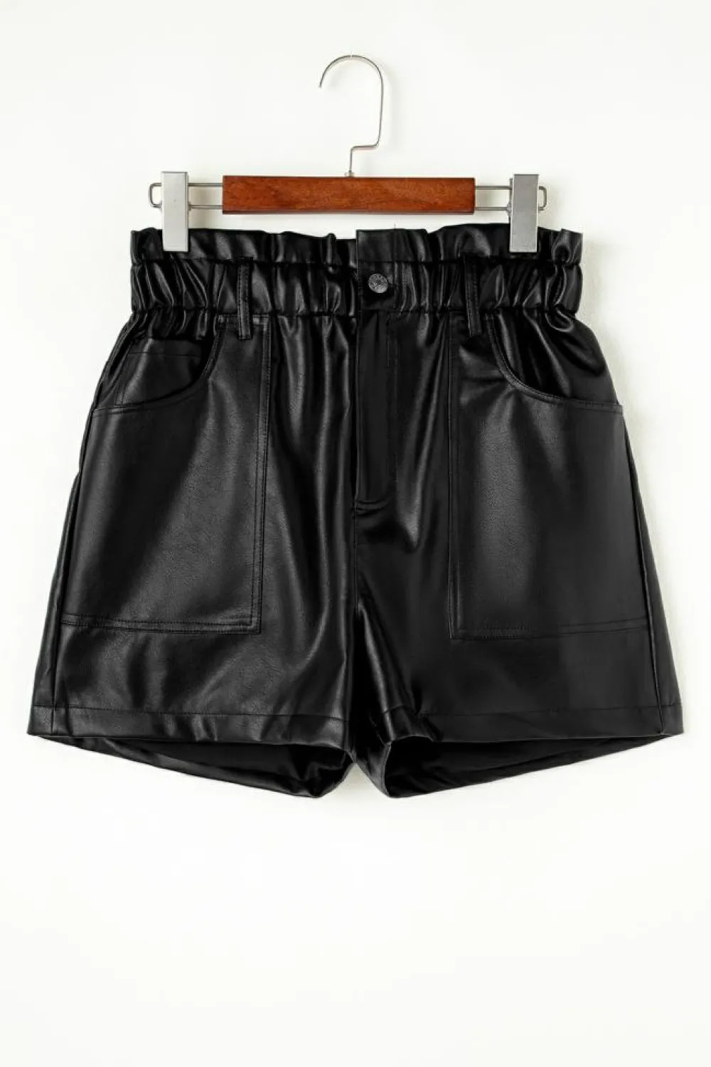 Sale Dear-Lover Faux Leather Paper Bag Waist High Rise Shorts Black