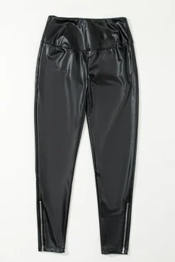 Clearance Dear-Lover Faux Leather Zipped Detail Leggings Black