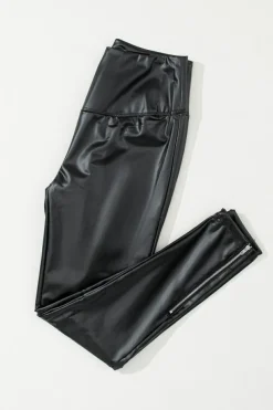 Clearance Dear-Lover Faux Leather Zipped Detail Leggings Black