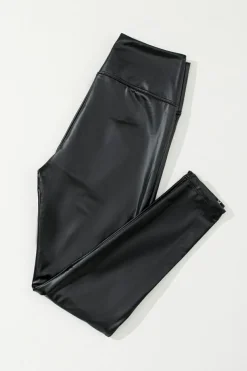 Clearance Dear-Lover Faux Leather Zipped Detail Leggings Black