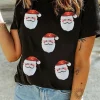 Outlet Dear-Lover Faux Sequin Christmas Claus Pattern Crewneck T Shirt Black