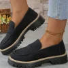 Sale Dear-Lover Faux Suede Slip-on Chunky Loafers Black