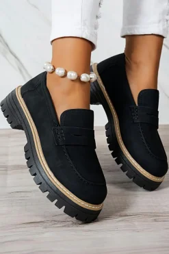 Sale Dear-Lover Faux Suede Slip-on Chunky Loafers Black