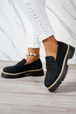 Sale Dear-Lover Faux Suede Slip-on Chunky Loafers Black
