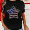 Outlet Dear-Lover Flag Inspired Rhinestone Star Graphic T Shirt Black