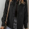 Sale Dear-Lover Flap Pocket Buttons Collared Jean Jacket Black