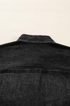 Sale Dear-Lover Flap Pocket Buttons Collared Jean Jacket Black