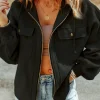 Best Dear-Lover Flap Pocket Drawstring Hood Zip Up Jacket Black