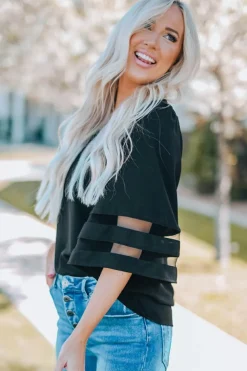Sale Dear-Lover Flare Sleeve V Neck Loose Blouse Black