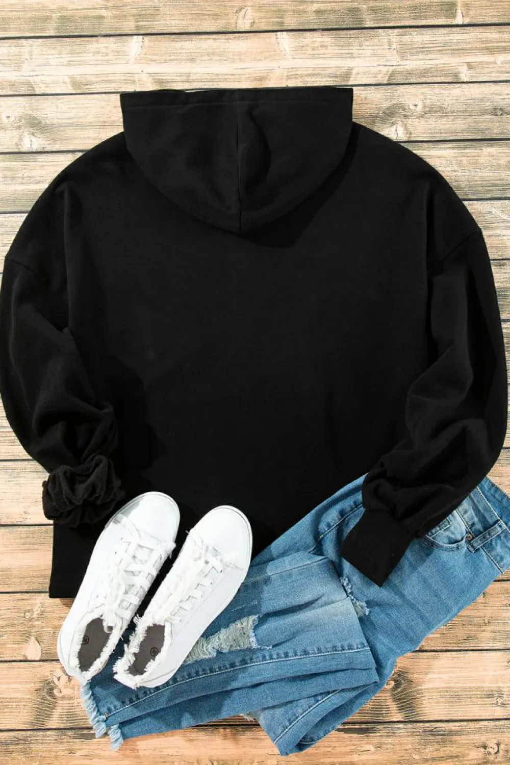 Hot Dear-Lover Fleece Lined Half Zipper Kangaroo Pockets Loose Hoodie Black