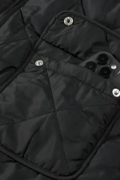 Sale Dear-Lover Fleece Lined Quilted Zip up Vest Coat Black